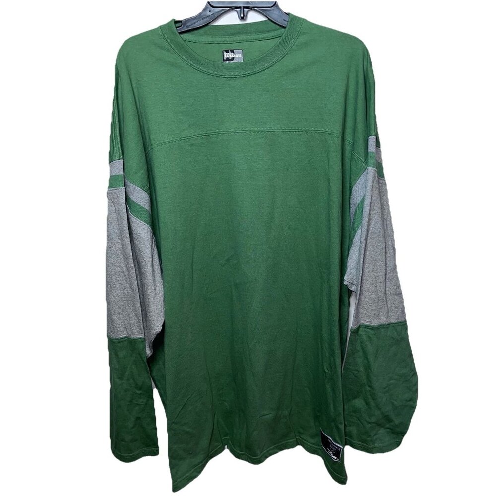 Wilson T-shirt Shirt Heavy Material Green Gray Long Sleeves Crew Collar Sz 2xL